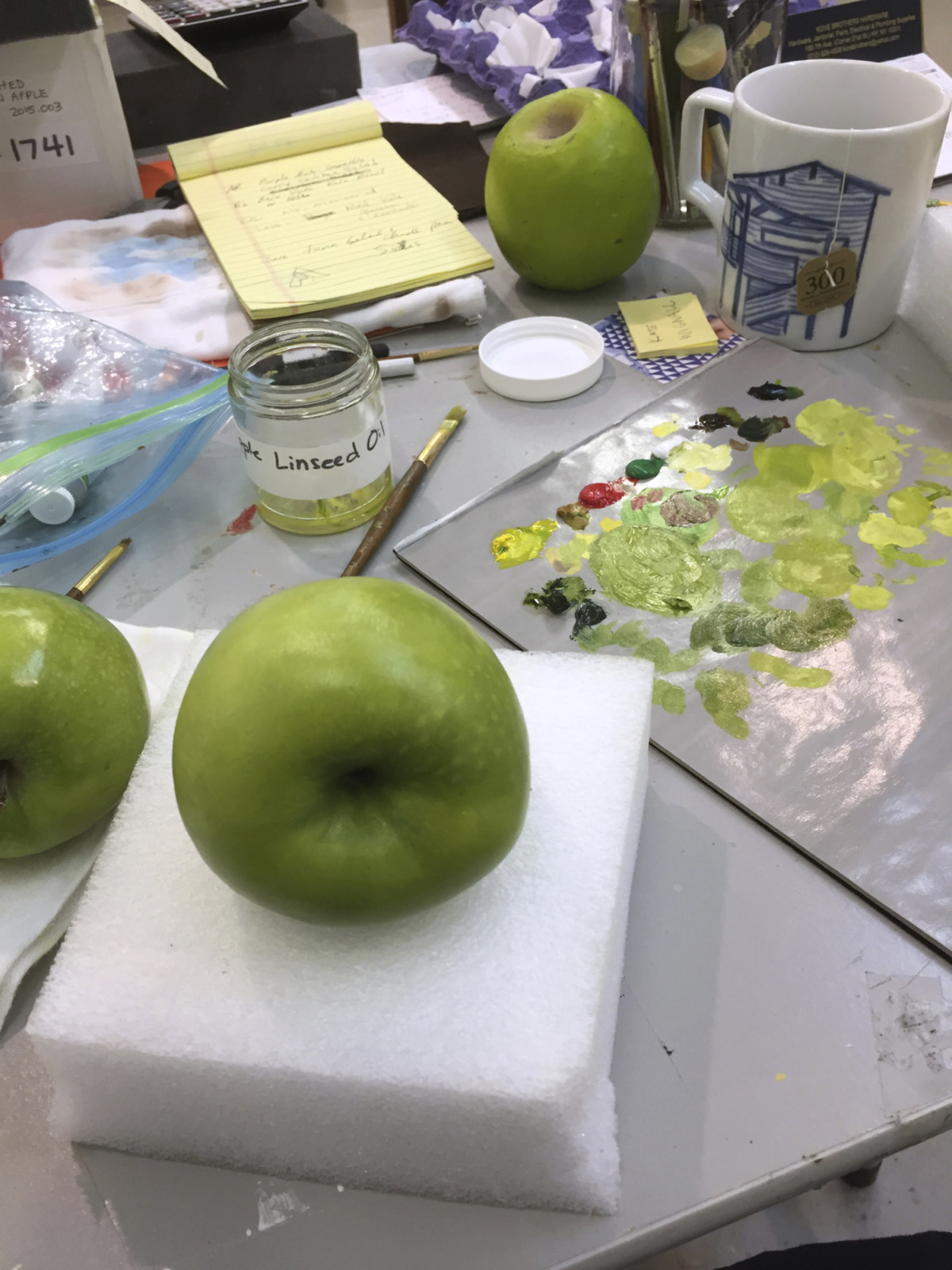 <p>A sculpture of an apple in progress at the artist’s studio</p>