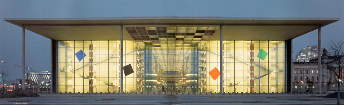 <p><em>Berlin Panels</em> 2000<br />Painted aluminum, four panels<br />Paul-Löbe-Haus, Deutscher Bundestag, Berlin</p>