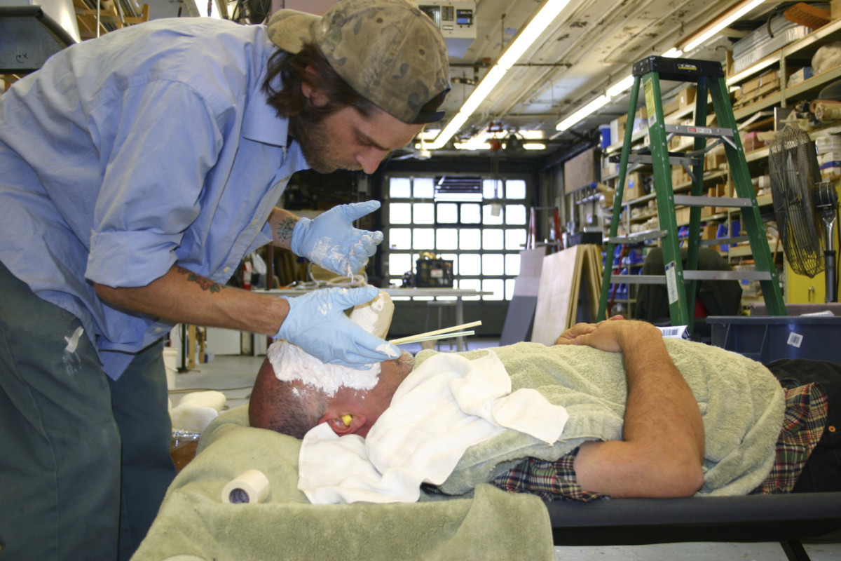 <p>A plaster cast of the artist’s face being made for<br /><em>Death Mask </em>(2008)</p>