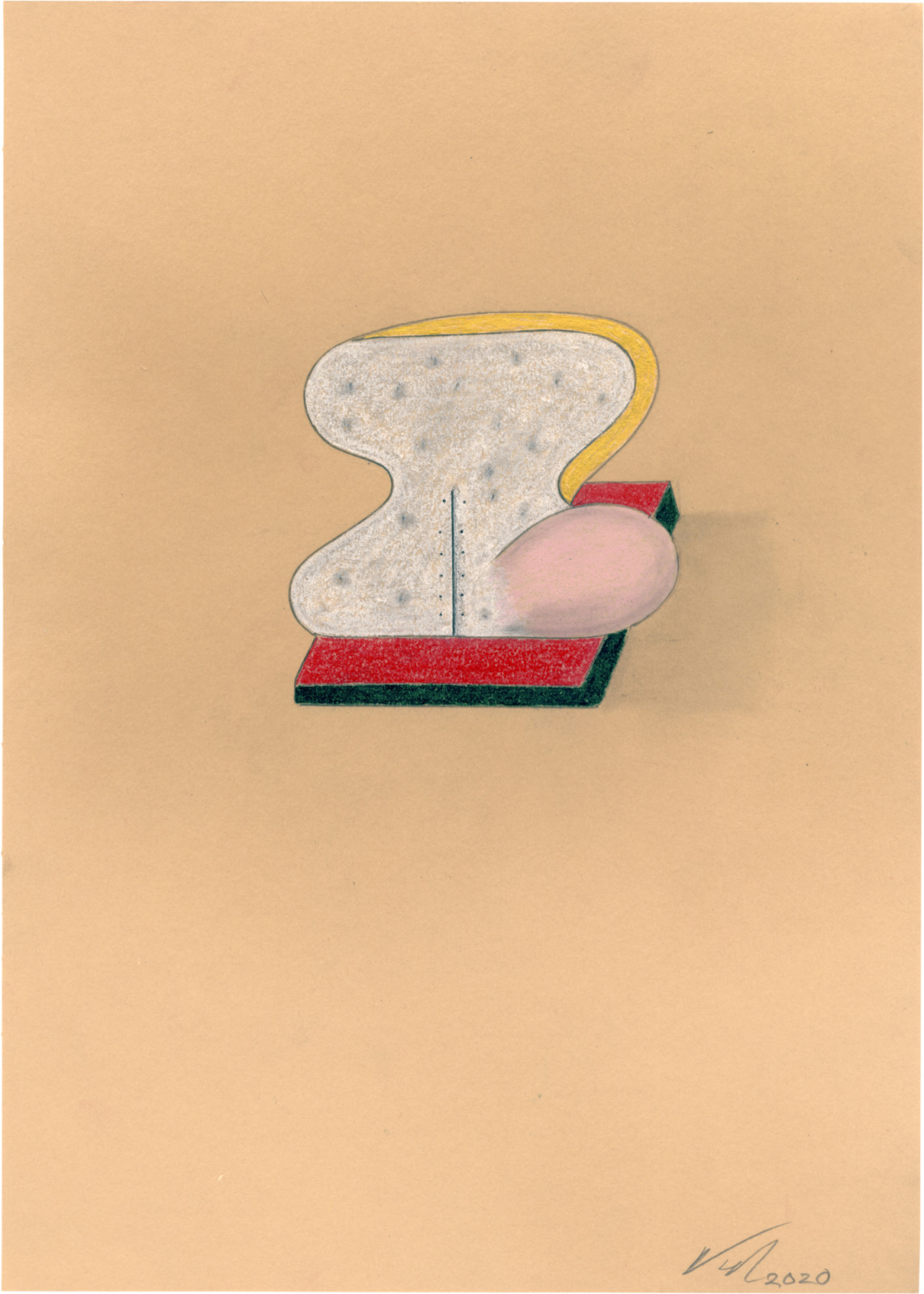 Drawing by Ron Nagle, , dated 2020