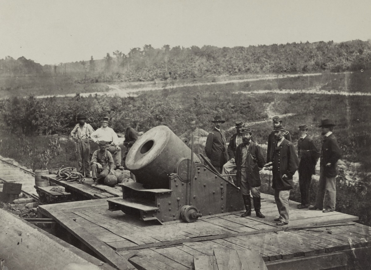 <p>Mortar cannon outside Petersburg, VA, 1864</p>
