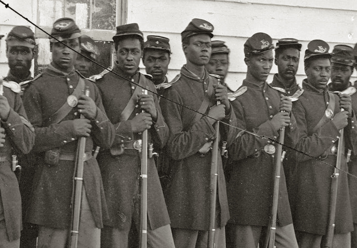 <p>Soldiers in the 4th US Colored Infantry at Fort Lincoln, Washington, DC, c. 1863</p>
