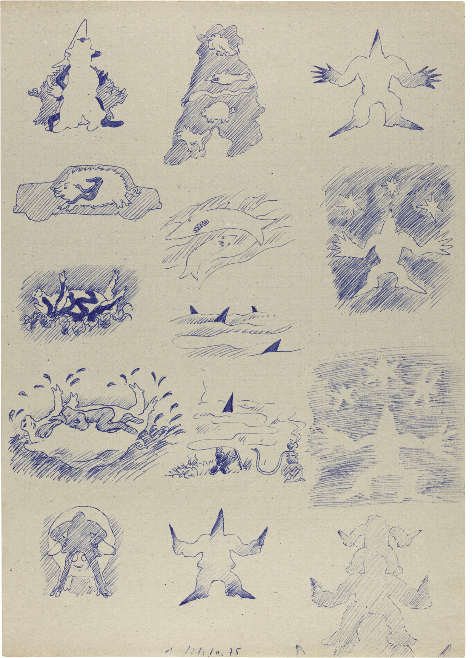 Drawing by David Weiss, , dated 1975