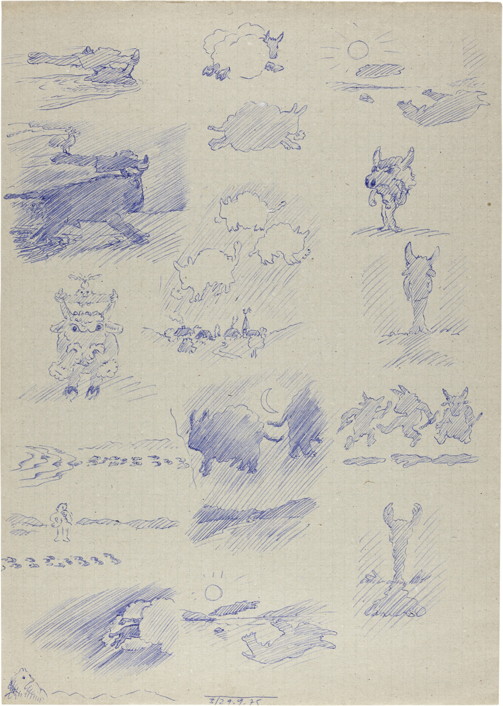 Drawing by David Weiss, , dated 1975